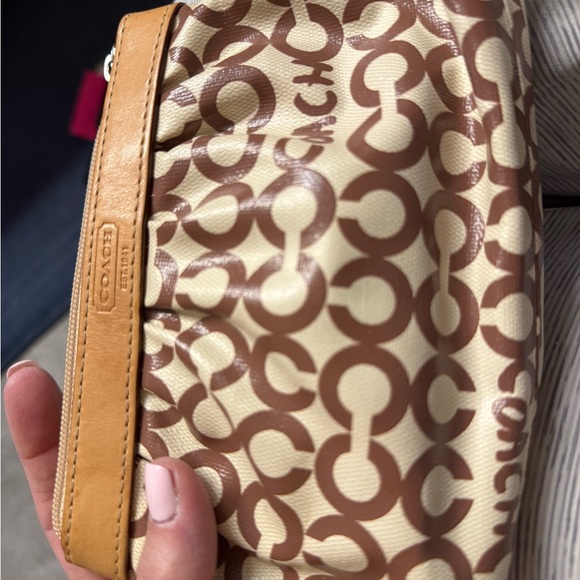 Coach Signature Brown and Cream Wristlet - Picture 3 of 5